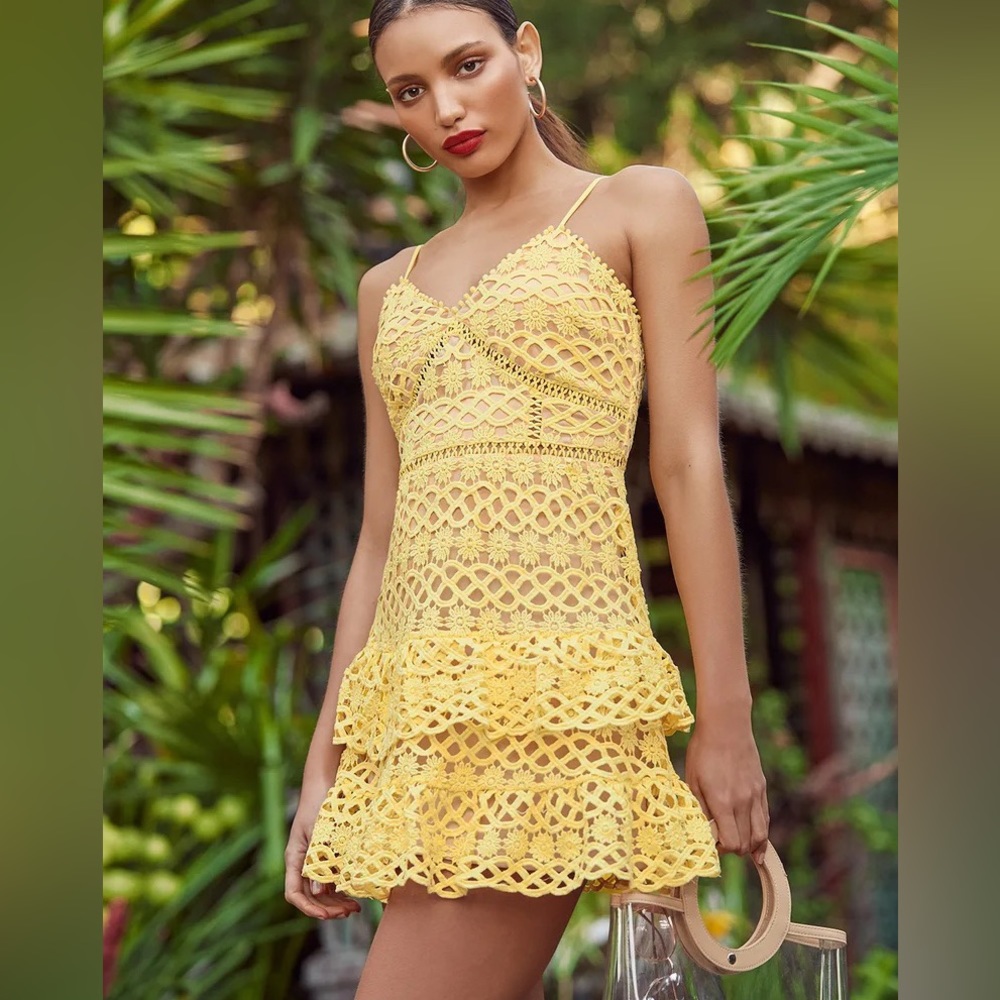 Lulu’s Beauty and Lace Yellow Crochet Mini Dress - Picture 9 of 9